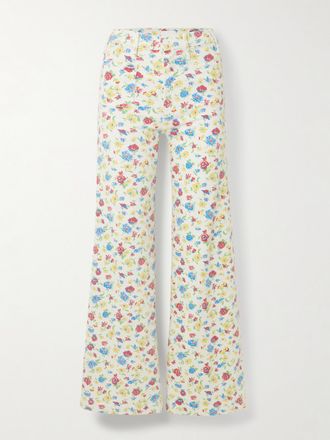 Mother Jeans Bootcut A Vita Alta In Denim Floreale Hustler Roller Patch Pocket - Verde