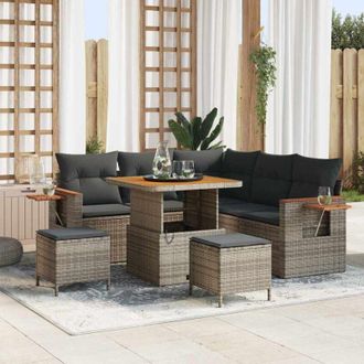 vidaXL Conjunto De Sof&aacute; De Jard&iacute;n Con Coj&iacute;n Gris Polirat&aacute;n Vidaxl