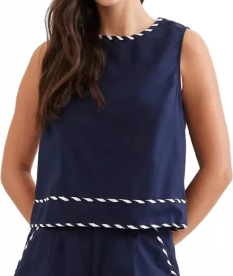 Entro Sleeveless Contrast Whipstitch Trim Detail Top In Navy