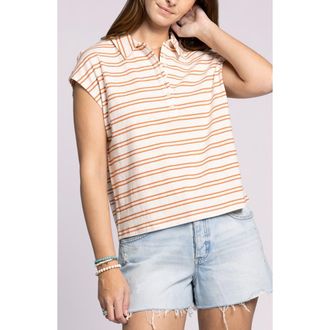 Thread & Supply Remi Cap Sleeve Linen & Cotton Polo in Ivory Sienna at Nordstrom, Size Medium