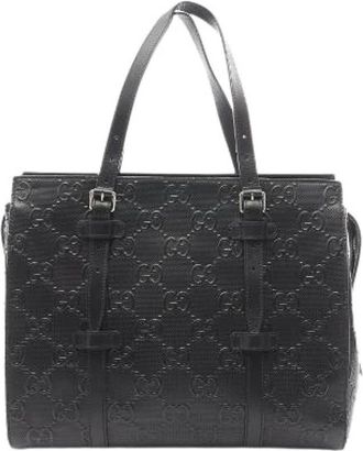 Gucci Pre-owned GG Embossed Leather Tote Bag - Heren - Vintage Shopper - Zwart - ONE Size - Leer - Vintage