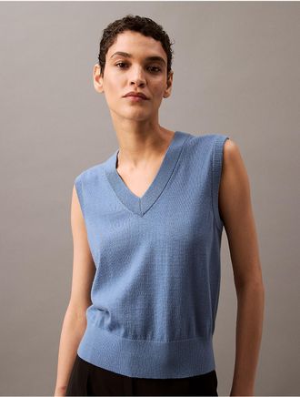 Calvin Klein Womens Extra Fine Merino Blend Sweater Vest - Blue - XS