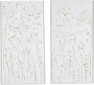 Tozai Home Home Set Of 2 Tall Floral Textured Plaster Wall Art Pieces