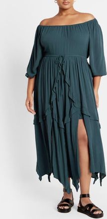 City Chic Zayne Handkerchief Hem Dress in Teal at Nordstrom, Size Xxs