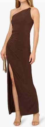 Adrianna Papell Jersey Column Gown In Chocolate