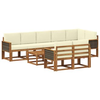 vidaXL Conjunto De Sof&aacute;s De Exterior 9 Pcs Natural Y Crema Poli&eacute;ster Vidaxl