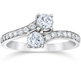 Pompeii3 1 Carat Forever Us Diamond Two Stone Engagement Ring 10K White Gold Size Selectable