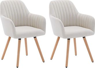 Vente-Unique Juego de 2 sillas con brazos - Tela y metal efecto madera - Crema - ELEANA