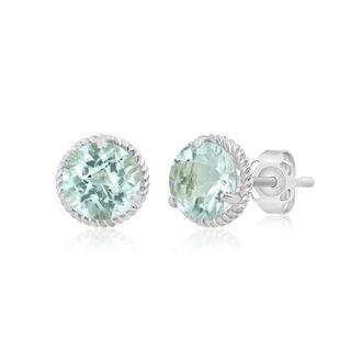 MAX + STONE 14k Yellow or White Gold 6mm Roped Halo Gemstone Round Stud Earrings