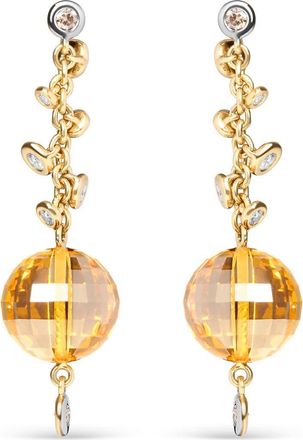 House of Brilliance 18K Gold 2/3 Cttw Diamond & Ball Shaped Citrine Gemstone Dangle Stud Earring in Yellow at Nordstrom