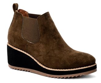 Corkys Footwear Womens Love You A Latte Wedge Bootie In Khaki Faux Suede