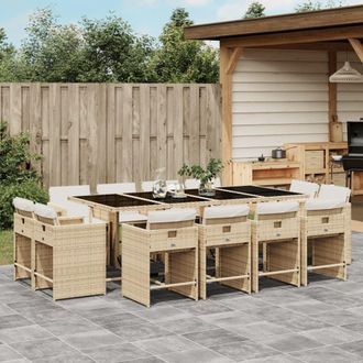 vidaXL Set Comedor De Jard&iacute;n Con Cojines 13 Pzas Rat&aacute;n Sint&eacute;tico Beige Vidaxl