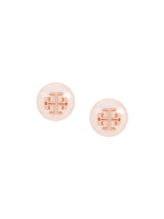 Tory Burch double-T stud earrings - women - stainless steel/glass - One Size - Pink