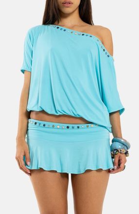 Jaded London Studded Open Back Top in Turquoise at Nordstrom, Size 10