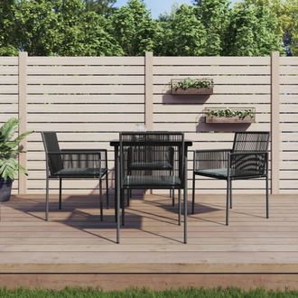 vidaXL Set Comedor Jard&iacute;n 5 Pzas Y Cojines Acero Rat&aacute;n Sint&eacute;tico Negro Vidaxl