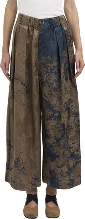 Uma Wang Po&euml;tische Linnen en Viscose Broek - Dames - Wijde Broeken - Bruin - S - Linnen - Broeken