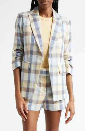 Veronica Beard Clayton Plaid Cotton Blend Dickey Jacket in Powder Blue Multi at Nordstrom, Size 10