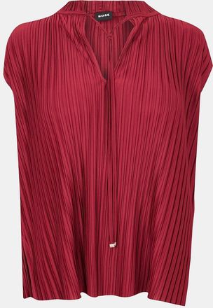 HUGO BOSS Womens V-Neck Band Collar Sleeveless Tunic Blouse in Dark Red - Size 10 UK