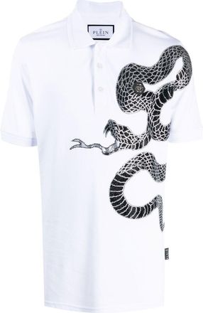 Philipp Plein graphic snake polo shirt - men - Cotton/Glass Fiber - XXXXL - White