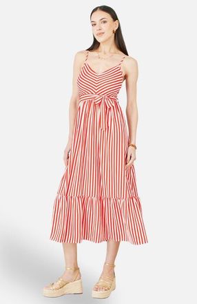 Yumi Stripe Midi Sun Dress in Red at Nordstrom, Size 10