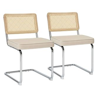 Oviala Juego de 2 sillas de acero y terciopelo beige