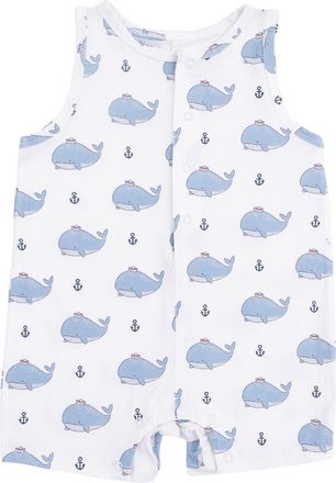 Angel Dear Bubbly Sailor Whale Print Romper in Ivory Blue at Nordstrom, Size 18-24M
