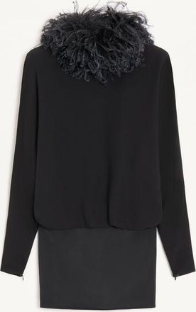 Valentino Abito Corto In Georgette Con Piume Donna NERO 36