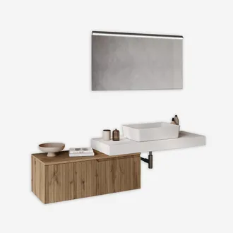 Aqa Mobile Bagno Sospeso Con Specchio Led E Lavabo Base Bianca Venere - Rovere
