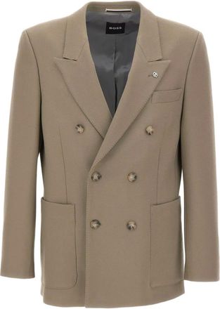 BOSS double-breasted peak-lapel blazer - men - Recycled Polyester/Viscose/Spandex/Elastane/Viscose - 46 - Brown