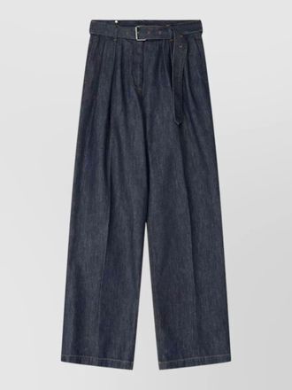 Dries Van Noten denim trousers pleated front removable belt