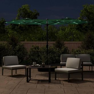Berkfield Home Elegant Double-Head Parasol with LEDs Green 316x240 cm