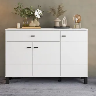 Dmora Aparador Uyuni, Alacena 3 Estantes, Un Caj&oacute;n, 3 Puertas, 116x35x78h Cm Blanco