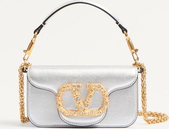 Valentino Garavani Valentino Garavani Loc&ograve; Small Shoulder Bag In Laminated Calfskin With Jewel Logo Woman SILVER UNI