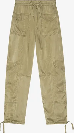 Ganni Green Washed Satin Trousers - Size 32 LENZING ECOVERO