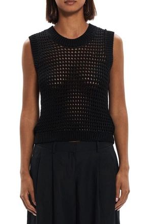 Theory Open Stitch Pima Cotton Sweater Vest in Black - 001 at Nordstrom, Size Petite