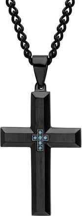 Robert Alton 1/20 CTW Stainless Steel Black Finish Mens Blue Diamond Cross Pendant