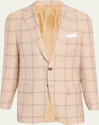 Kiton Mens Windowpane Cashmere Single-Breasted Sport Coat