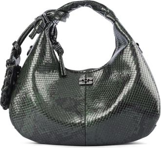 Ganni Hobo Mini Snake - Dames - Handtassen - Groen - ONE Size - Polyester - Tassen