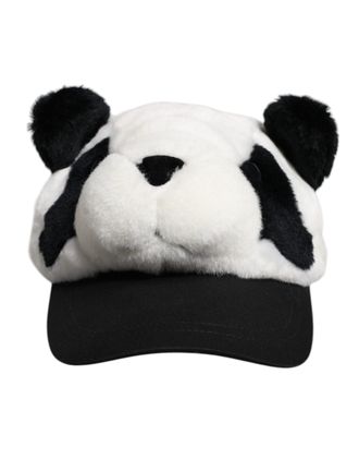Dolce & Gabbana Black White Panda Fur Women Baseball Cap And Modacrylic Polyester Accessory