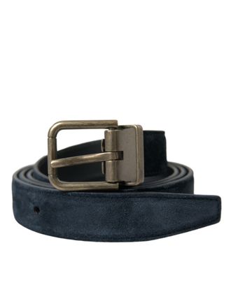 Dolce & Gabbana Blue Suede Leather Gold Metal Buckle Mens Belt