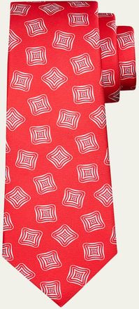Kiton Mens Geometric Square-Print Silk 7-Fold Tie