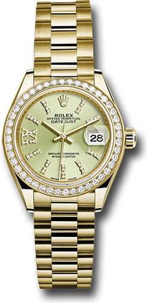 Rolex Lady Datejust Linden Green Stripe Dial 18 Carat Yellow Gold President Watch 279138LGNSRDP