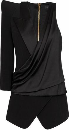 Balmain Asymmetric Jacket With Structured Shoulder in Black at Nordstrom, Size 34