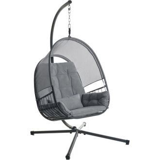 Beliani Beliani - Silla Colgante Boho Moderna Con Soporte Met&aacute;lico Y Cadena Coj&iacute;n Suave Gris Oscuro Alviano