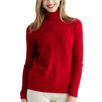 Generic Womens Cashmere Sweater Knitted Sweaters Merino Wool Turtleneck Long Sleeve Pullover Autumn Winter Vintage Jumpers Maroon