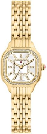 Michele Mini Meggie Mother-of-Pearl & Diamond Bracelet Watch, 23mm x 25mm in Gold at Nordstrom