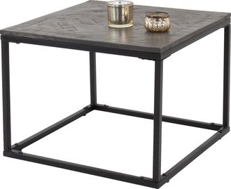 WOMO-DESIGN Womo-design Mesa Auxiliar De Centro Moderna 60x60cm Cuadrada Madera S&oacute;lida De Mango Con Marco De Metal Patr&oacute;n De Espiga Hecha A Mano Mesita Caf&eacute; Decor