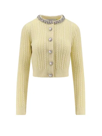 Self Portrait Wool Blend Cardigan With Rhinestones-Donna