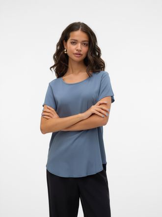 Vero Moda Blusenshirt VERO MODA VMBELLA SS TOP WVN GA NOOS, Damen, Gr. XS, blau (china blau), Web, Obermaterial: 97% Viskose, 3% Elasthan, unifarben, regular fi