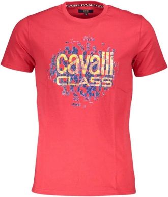 Cavalli Rood Katoen Logo Print T-Shirt - Heren - T-shirts - Rood - 2XL - Katoen - Tops